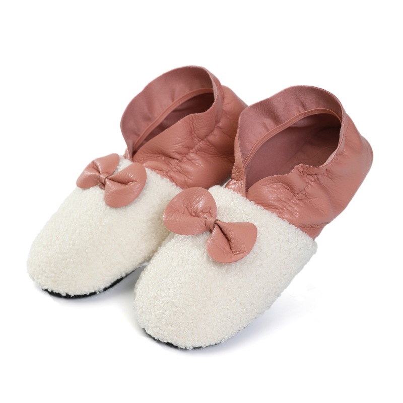 Slipper Socks PU Autumn Winter Home Cotton Slippers Non-slip Floor Warm Shoes Cute Bow Bag With A Couple Home Fluffy Fuzzy Socks